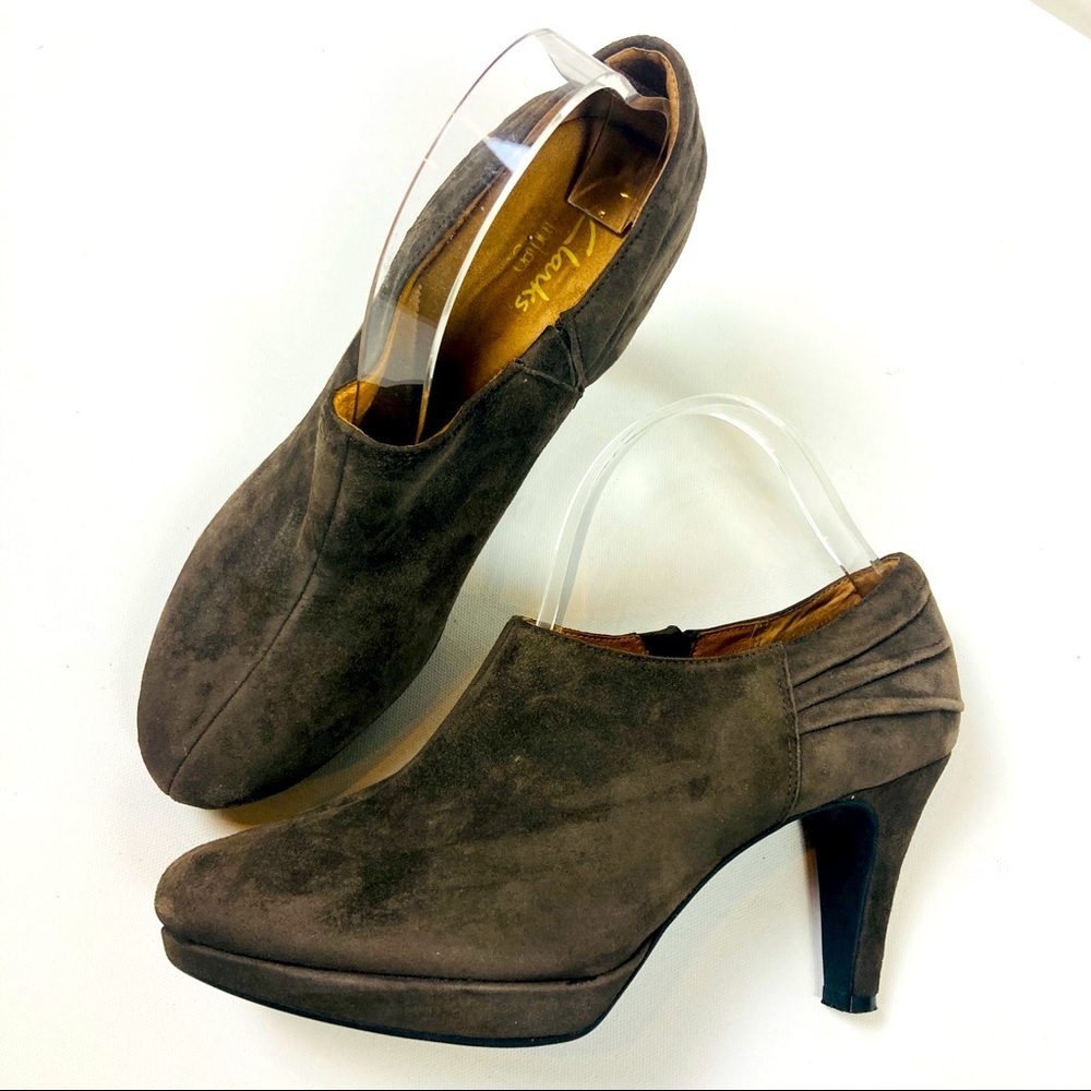 2/$30 Clarks Indigo Heeled Suede Booties 10M